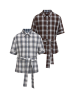 JCAESAR Plaid tie‑front shirt with shadowed pattern