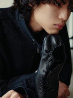 JCAESAR Lace-Up Ruched Trainer Leather Shoes - jcaesarclo