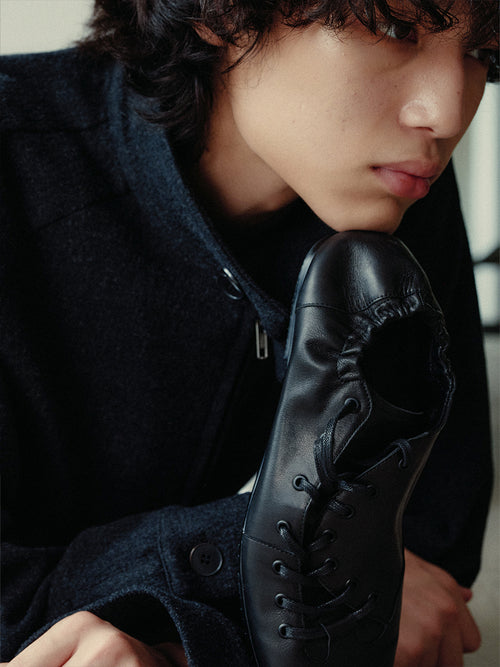 JCAESAR Lace-Up Ruched Trainer Leather Shoes - jcaesarclo