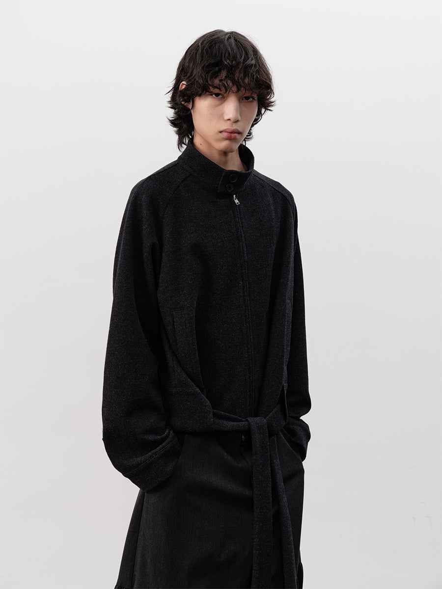 JCAESAR Buckle Strap Raglan Harrington Jacket