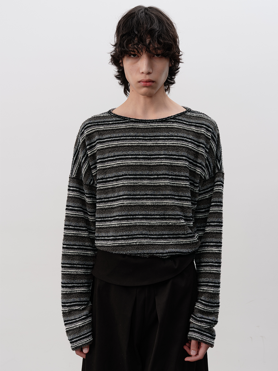 JCAESAR Striped Knit Drop Shoulder Long Sleeve - jcaesarclo