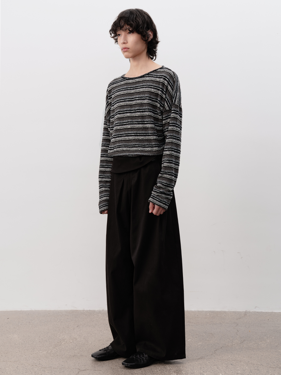 JCAESAR Striped Knit Drop Shoulder Long Sleeve - jcaesarclo