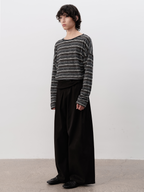 JCAESAR Striped Knit Drop Shoulder Long Sleeve - jcaesarclo
