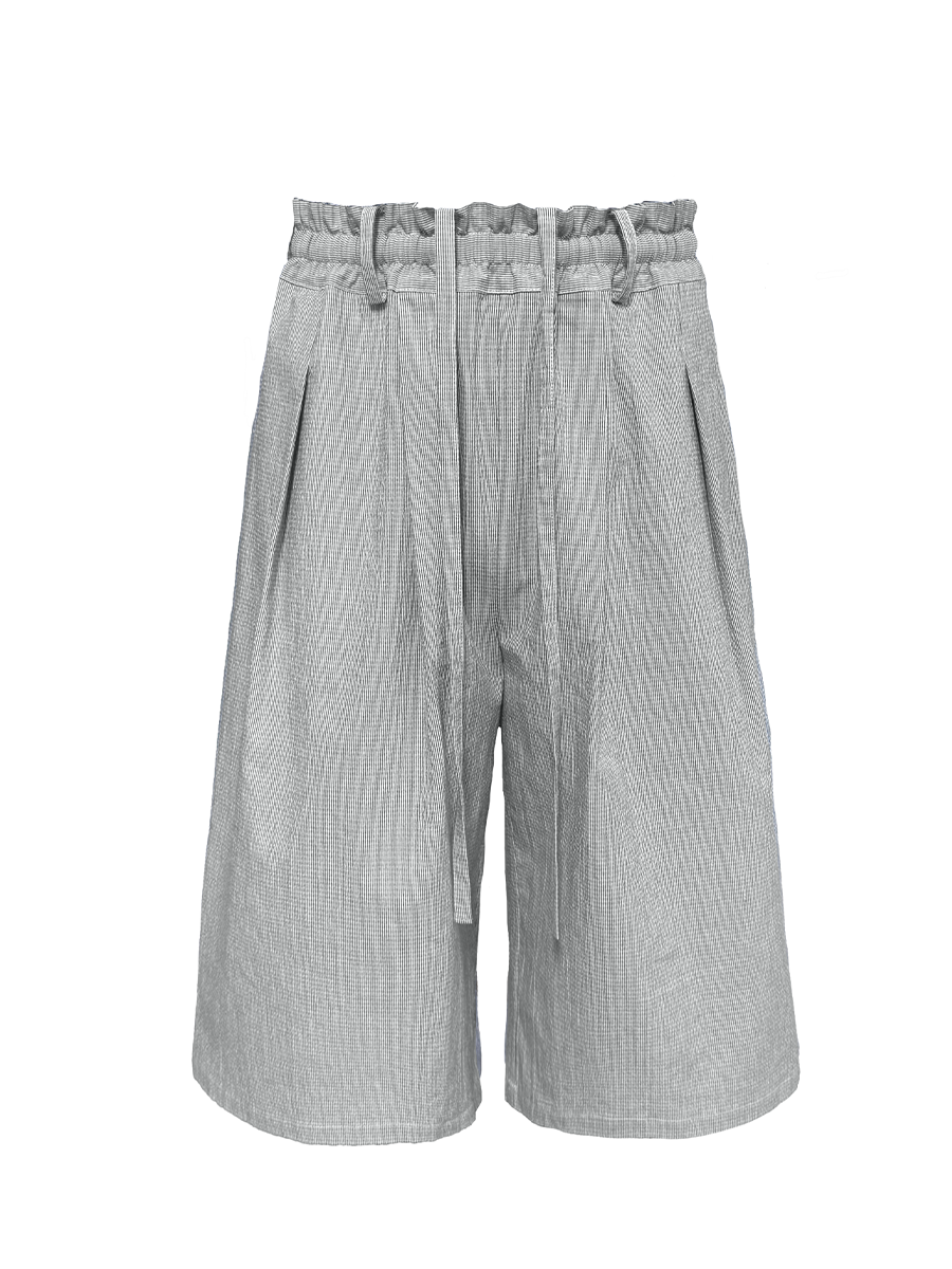 Jcaesar Bubble Pleated Checkered Flower Bud Capri Pants