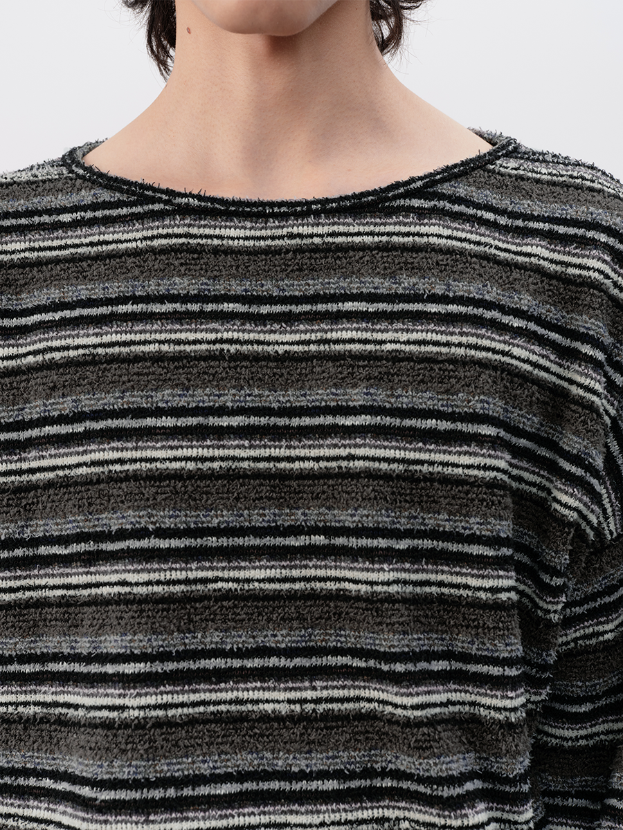 JCAESAR Striped Knit Drop Shoulder Long Sleeve - jcaesarclo