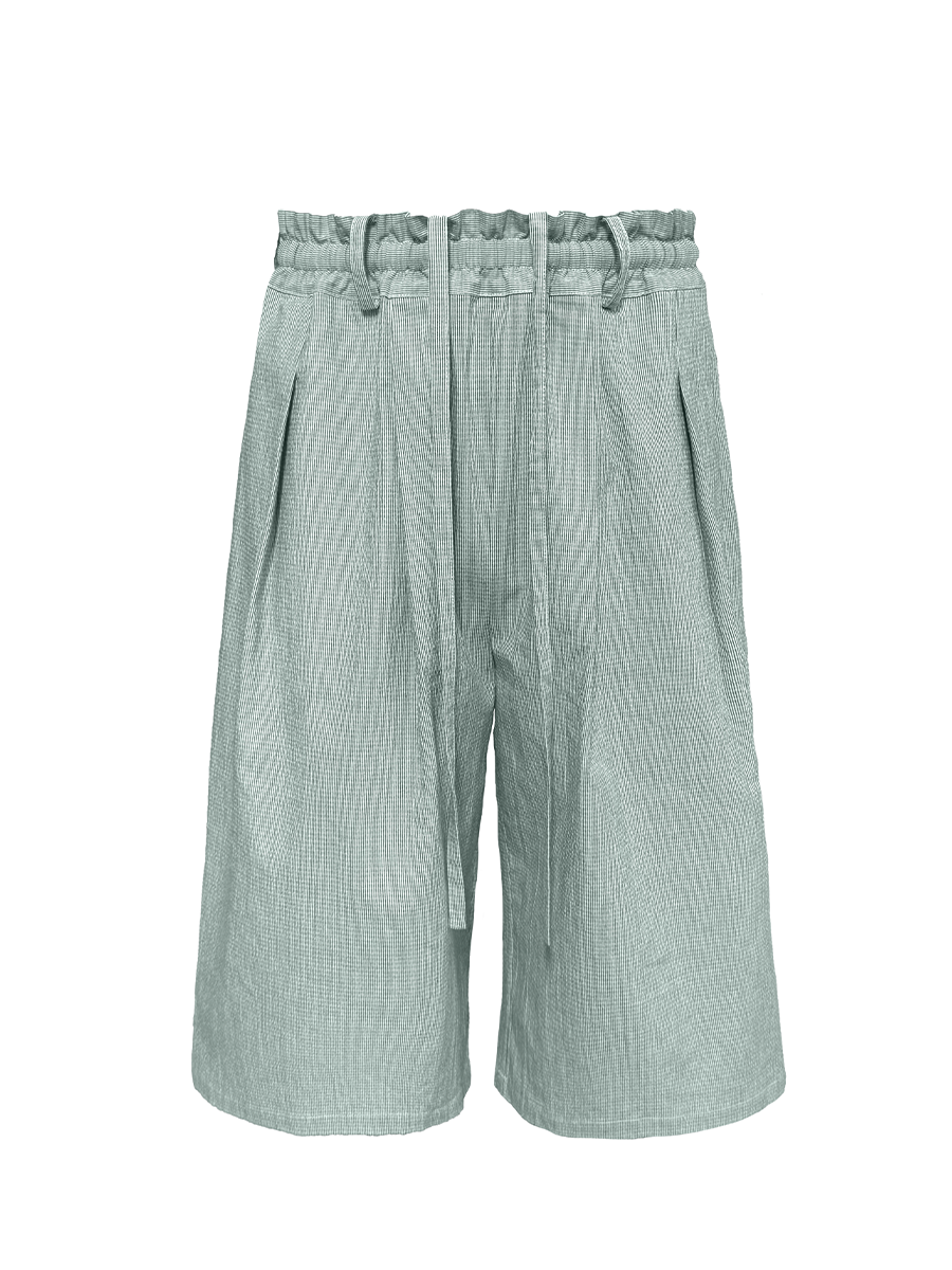 Jcaesar Bubble Pleated Checkered Flower Bud Capri Pants