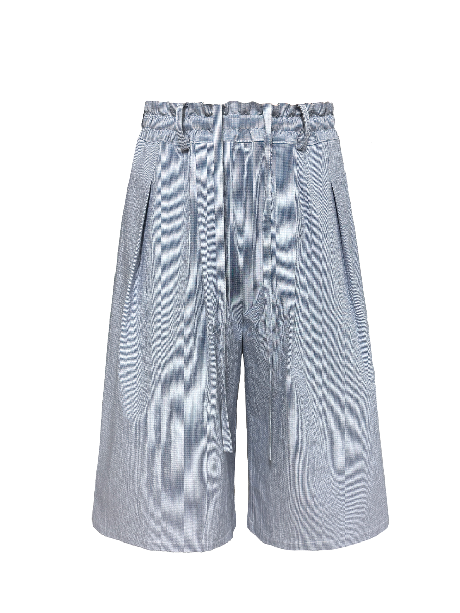 Jcaesar Bubble Pleated Checkered Flower Bud Capri Pants