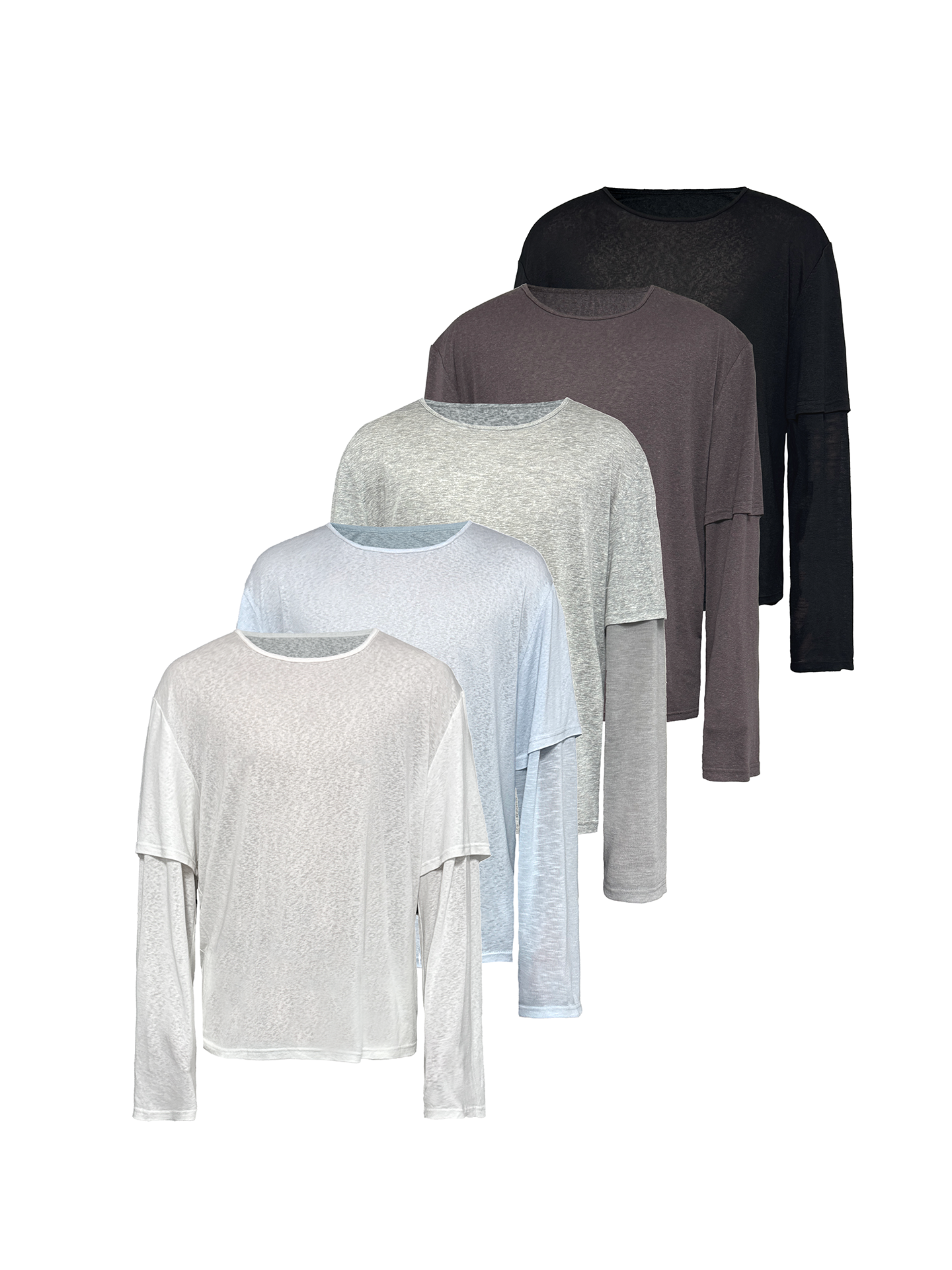 JCAESAR Two‑Layer Effect Slub‑Texture Long‑Sleeve Top