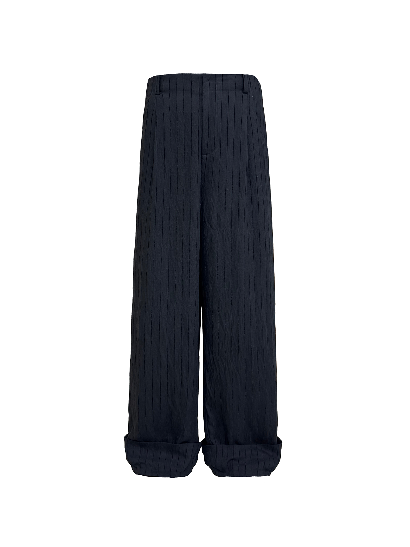 JCAESAR Dark Pinstripe Drawstring Cuffed Black Cargo Pants