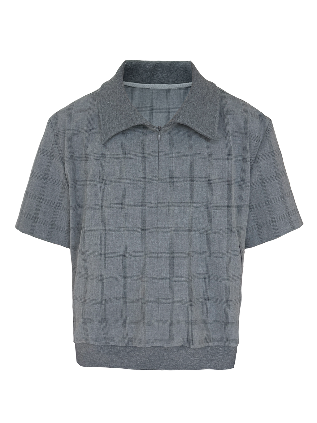 JCAEASAR Ribbed-neck half-zip plaid tee