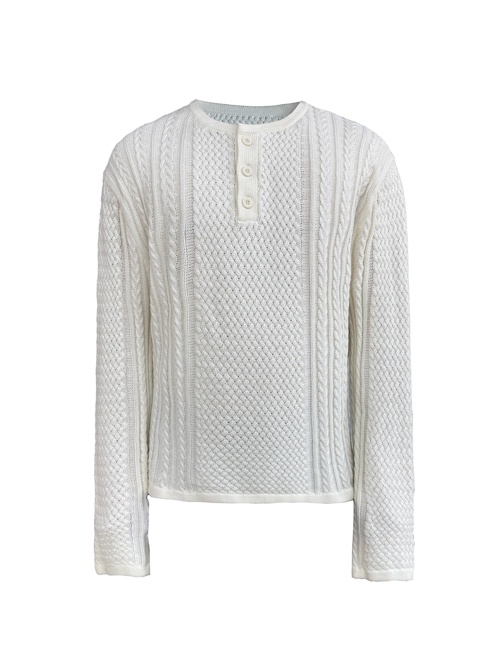 JCAESAR Henley collar scale‑pattern knit long‑sleeve