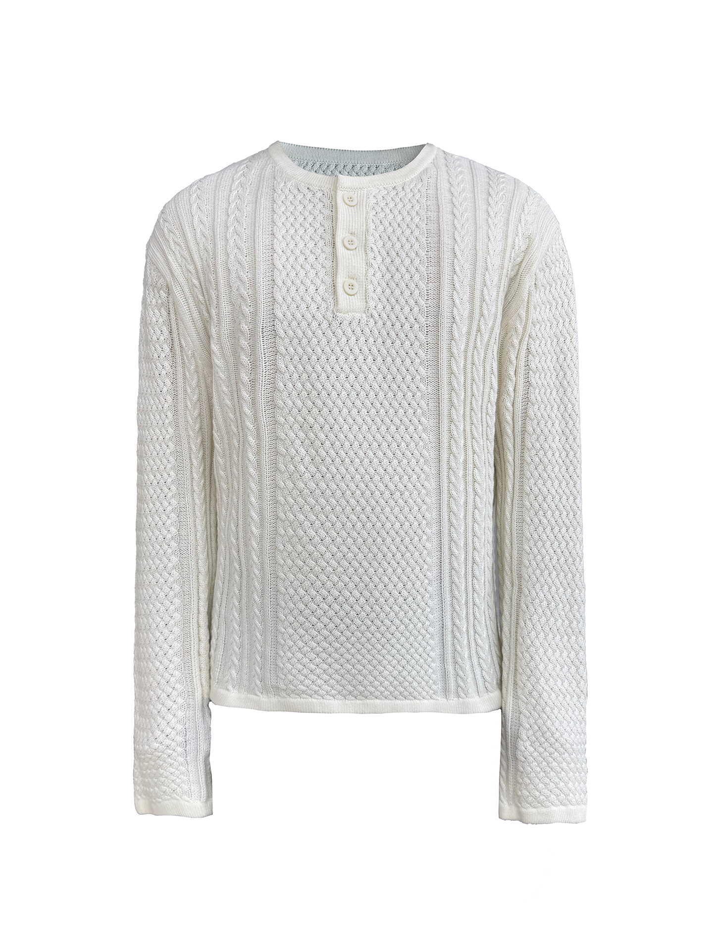 JCAESAR Henley collar scale‑pattern knit long‑sleeve