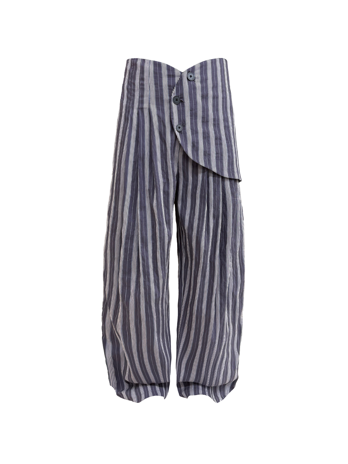 JCAESAR Armored‑style striped trousers with curved side panels