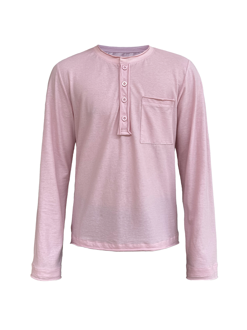 JCAESAR Rolled Edge Henley Collar Long Sleeve Tee
