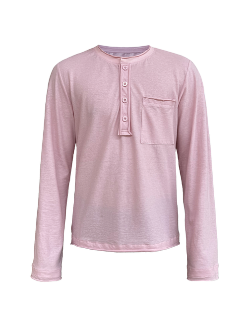 JCAESAR Rolled Edge Henley Collar Long Sleeve Tee
