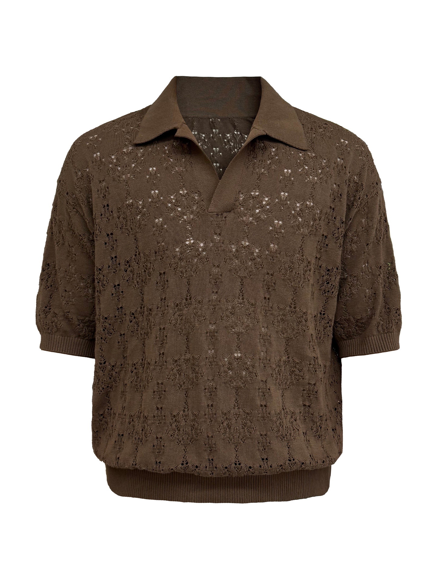 JCAESAR Hollow‑leaf patterned short‑sleeve knit shirt