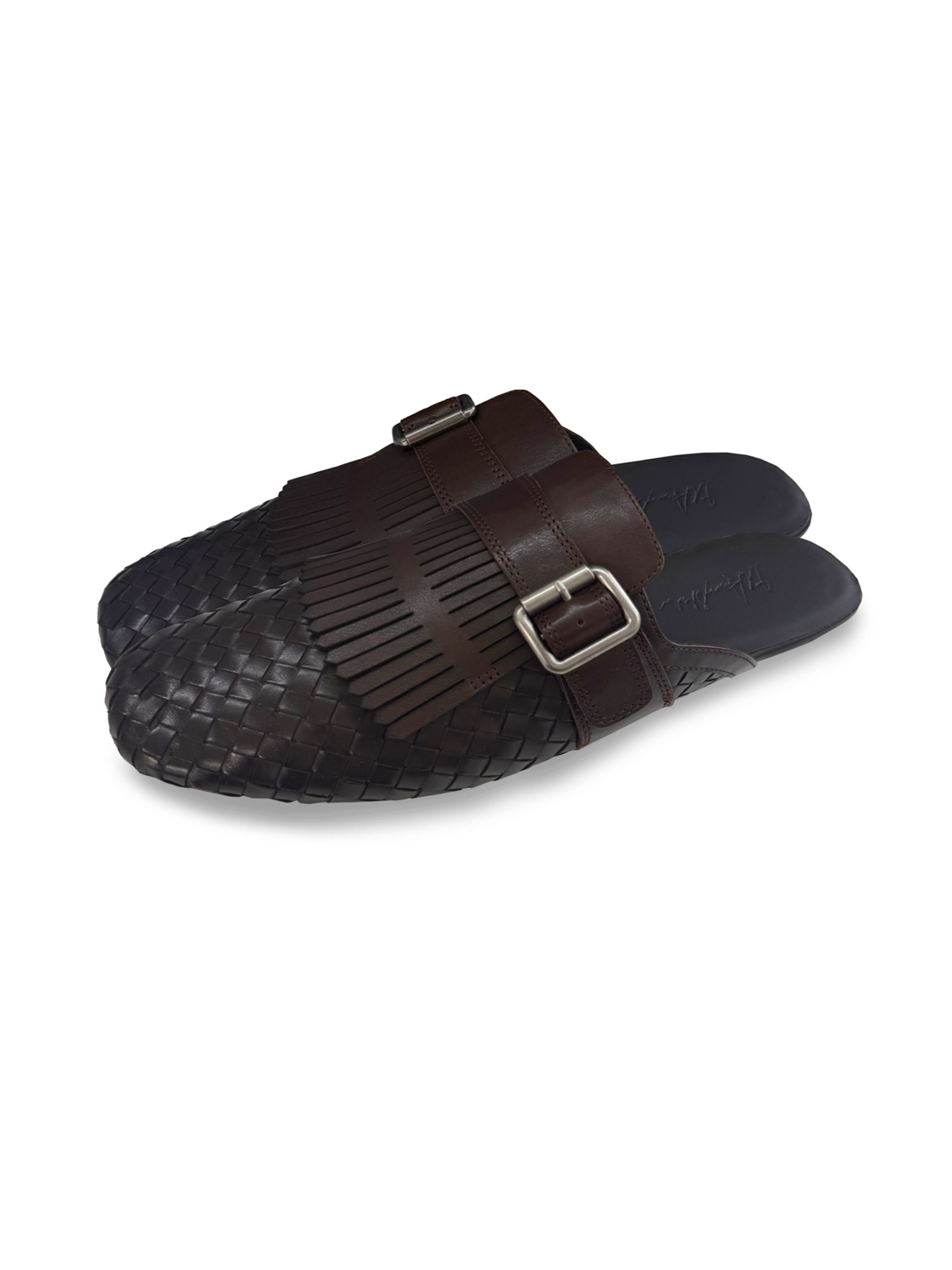 JCAESAR Woven Tassel Monk‑Strap Leather Slides