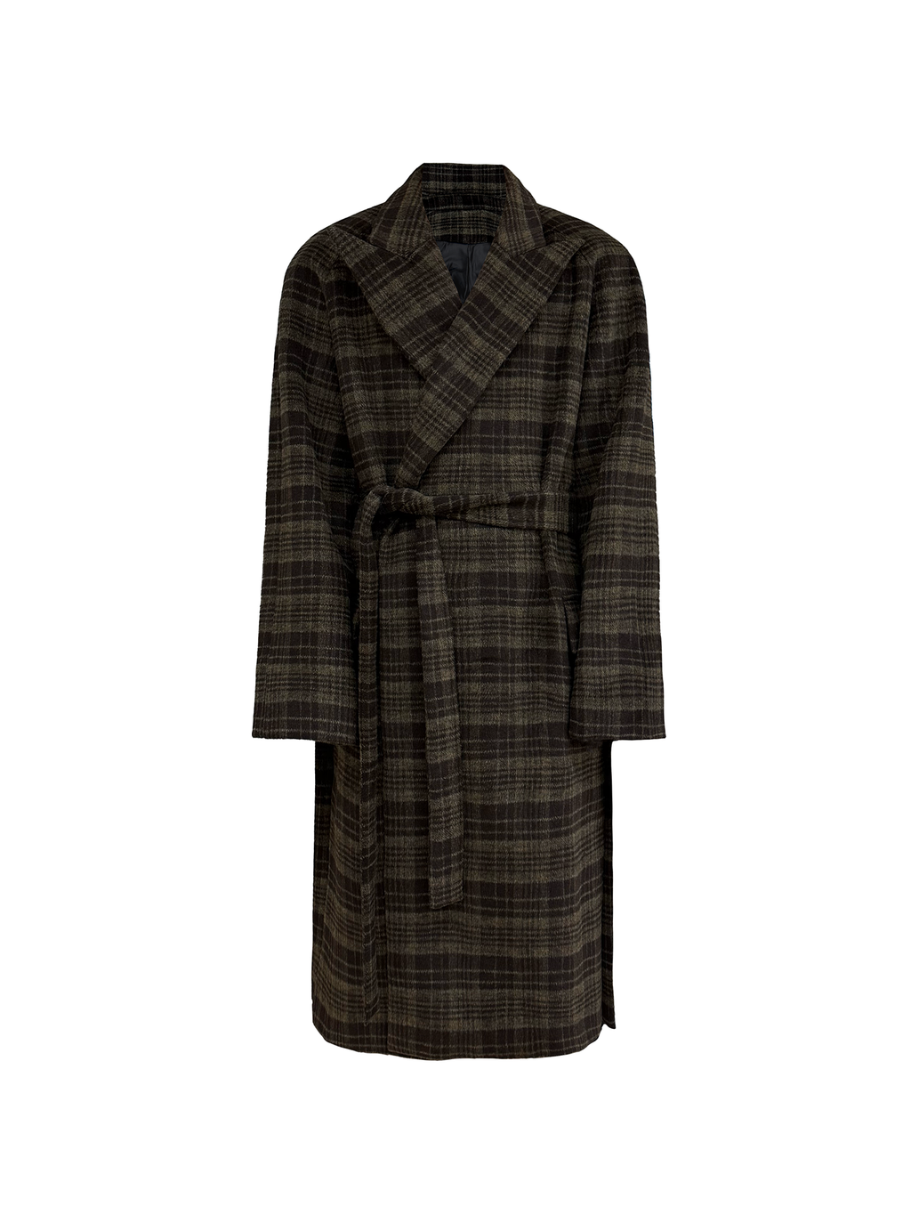 JCAESAR Brown Olive Plaid Wool Overcoat