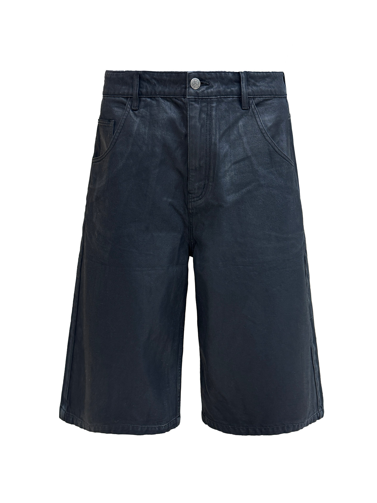 JCAESAR Wax‑Finished Denim Cropped Pants