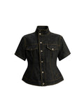JCAESAR WOMEN Waisted Raw Denim Short Jacket
