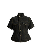 JCAESAR WOMEN Waisted Raw Denim Short Jacket
