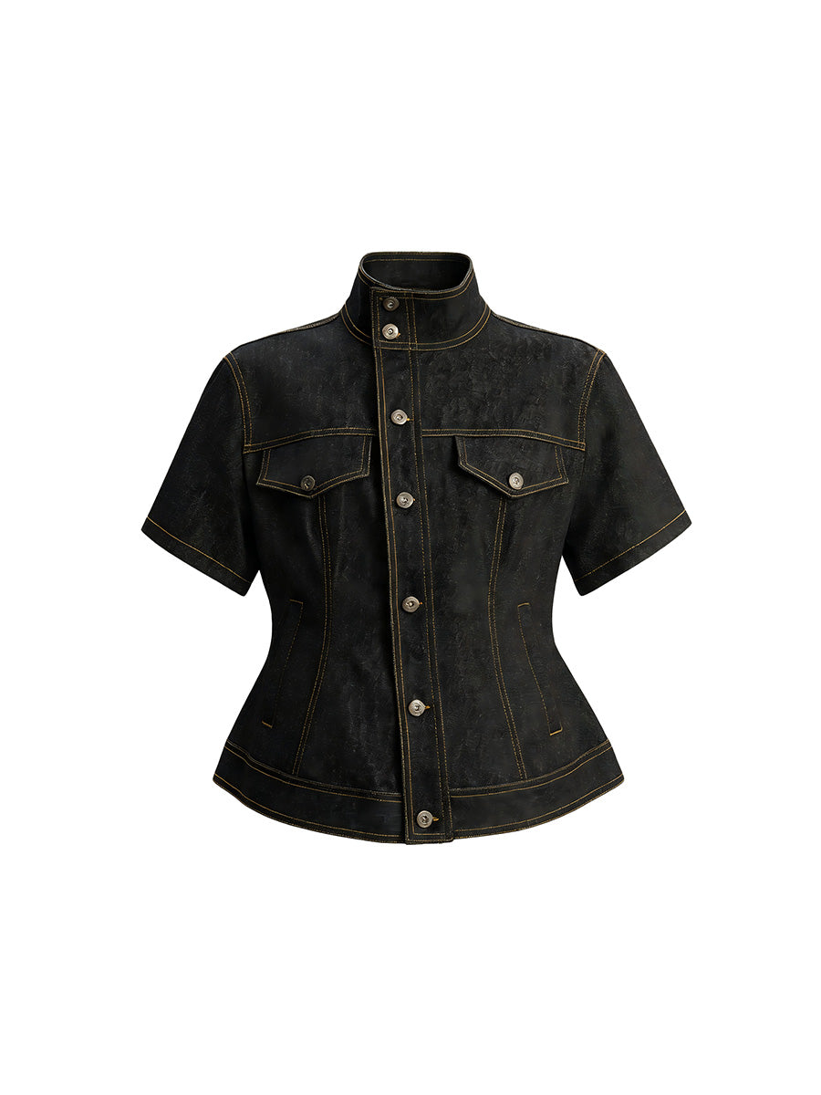 JCAESAR WOMEN Waisted Raw Denim Short Jacket