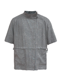 JCAESAR Grey Asymmetric Collar Cinched Waist Short Sleeve Shirt