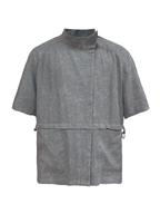 JCAESAR Grey Asymmetric Collar Cinched Waist Short Sleeve Shirt