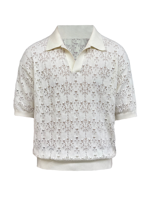 JCAESAR Hollow‑leaf patterned short‑sleeve knit shirt