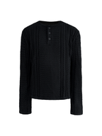 JCAESAR Henley collar scale‑pattern knit long‑sleeve
