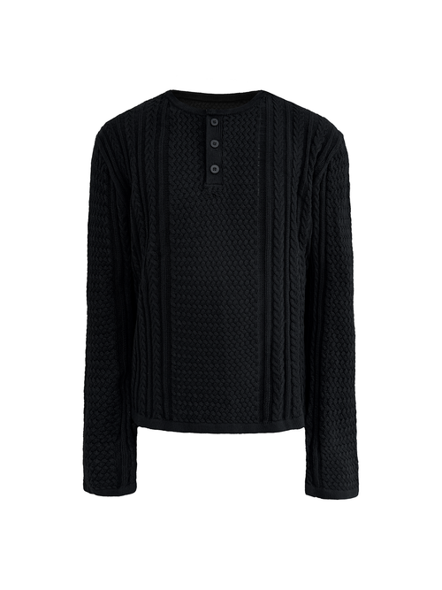 JCAESAR Henley collar scale‑pattern knit long‑sleeve