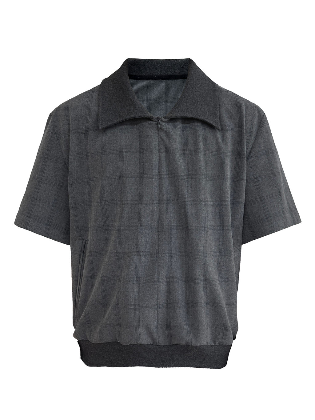 JCAEASAR Ribbed-neck half-zip plaid tee