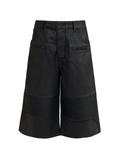 JCAESAR Coated Utility Moto Cropped Pants – Wide Fit Workwear Capri Trousers