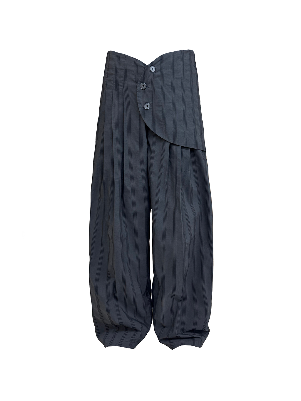 JCAESAR Armored‑style striped trousers with curved side panels