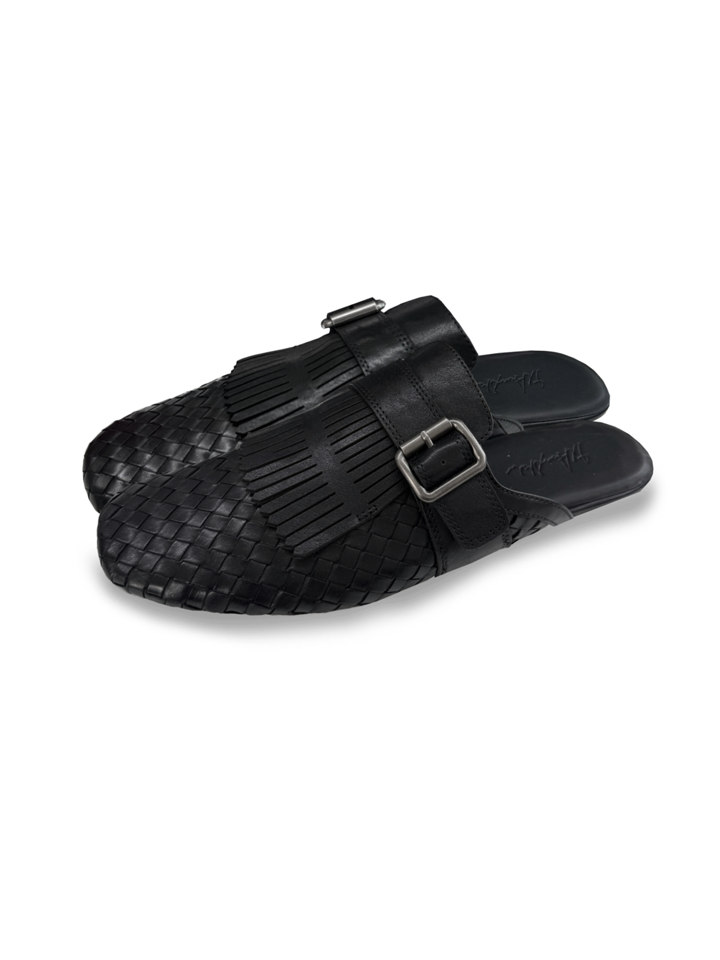 JCAESAR Woven Tassel Monk‑Strap Leather Slides