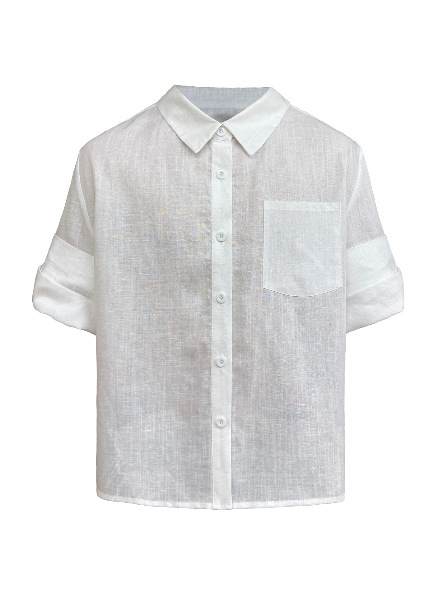 JCAESAR Tencel‑Linen Rolled‑Hem Vein‑Pattern Shirt