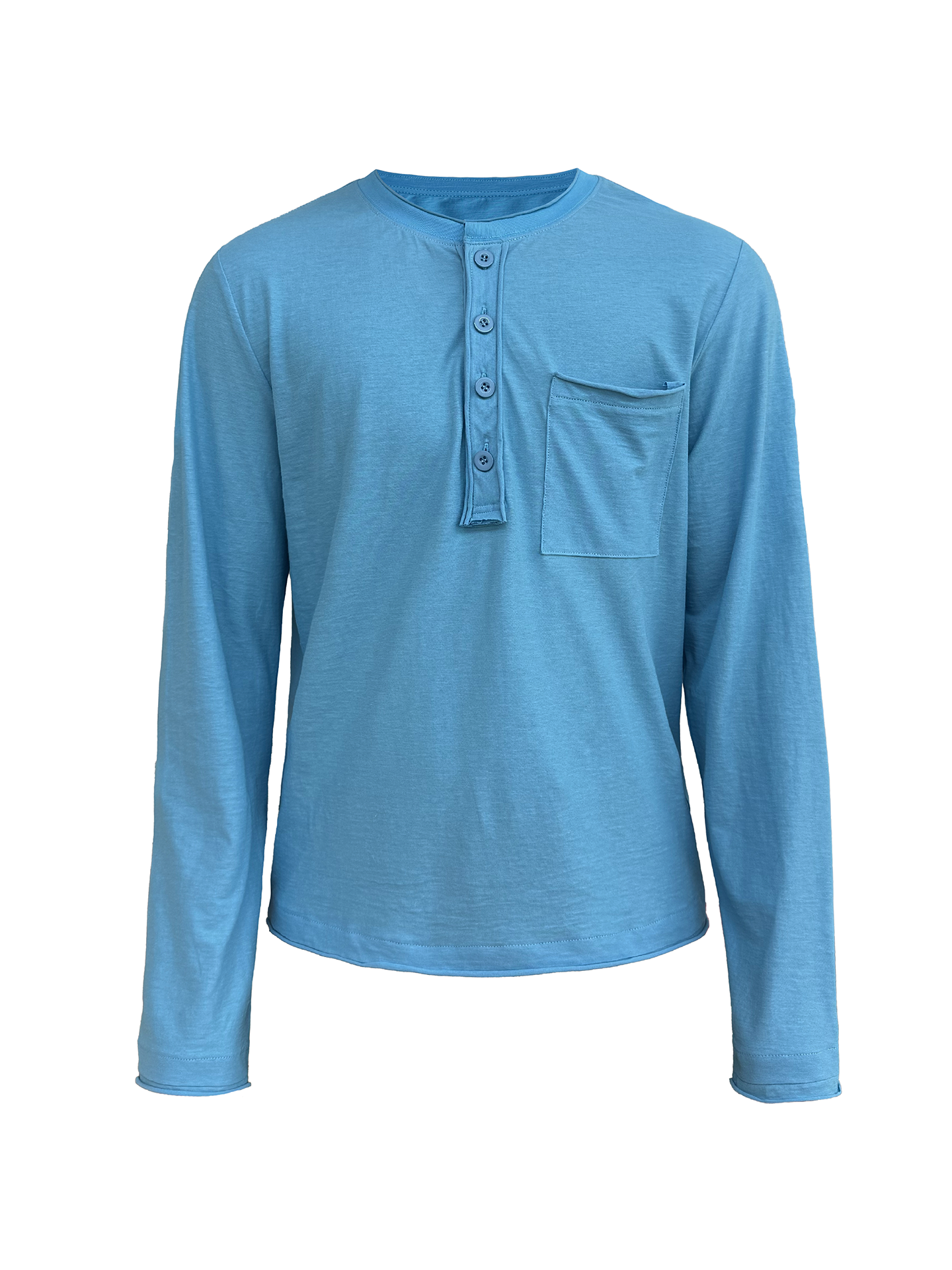 JCAESAR Rolled Edge Henley Collar Long Sleeve Tee