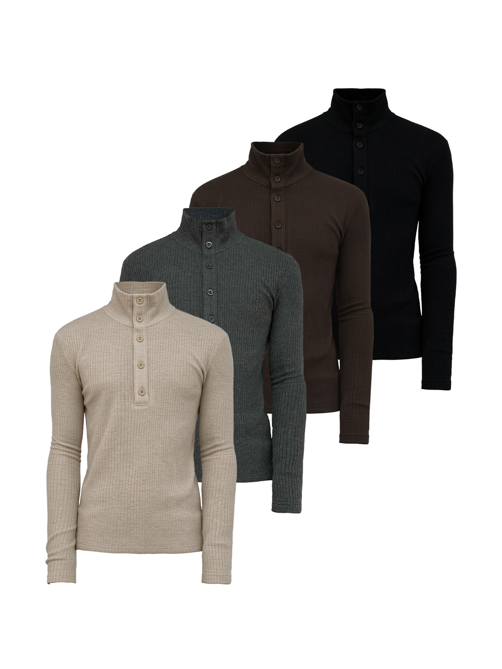 JCAESAR Slim-Fit Ribbed Turtleneck Base Layer with Buttons