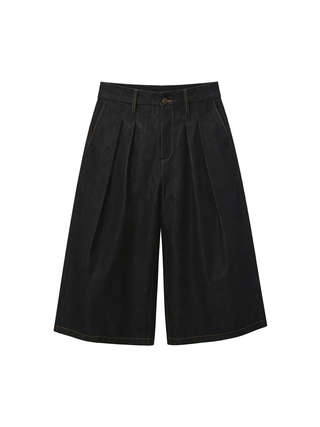 JCAESAR WOMEN Wide‑leg pleated mid‑length denim shorts