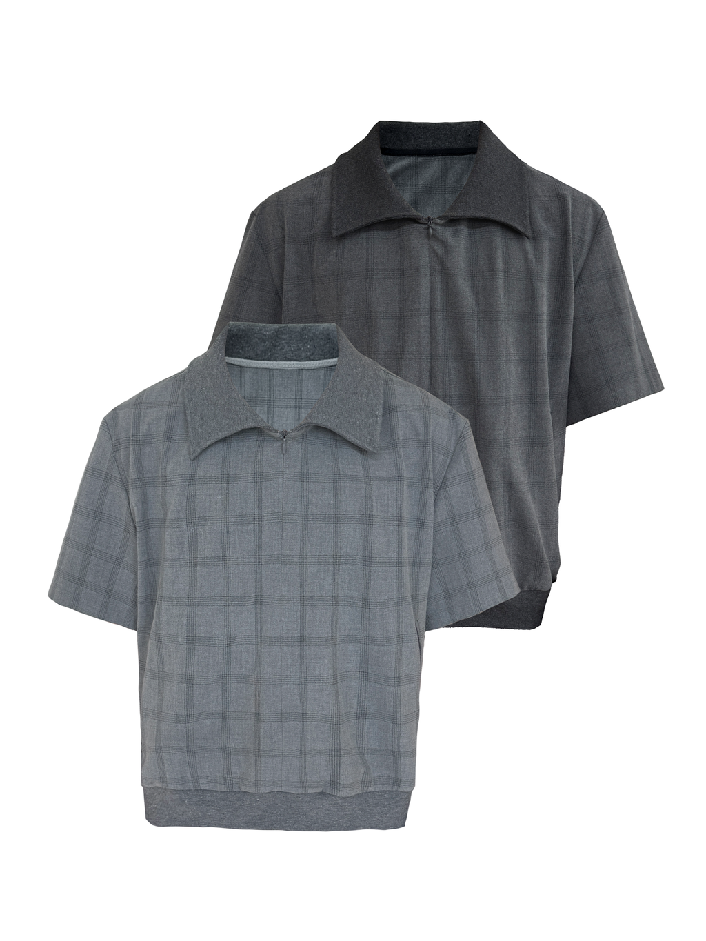 JCAEASAR Ribbed-neck half-zip plaid tee