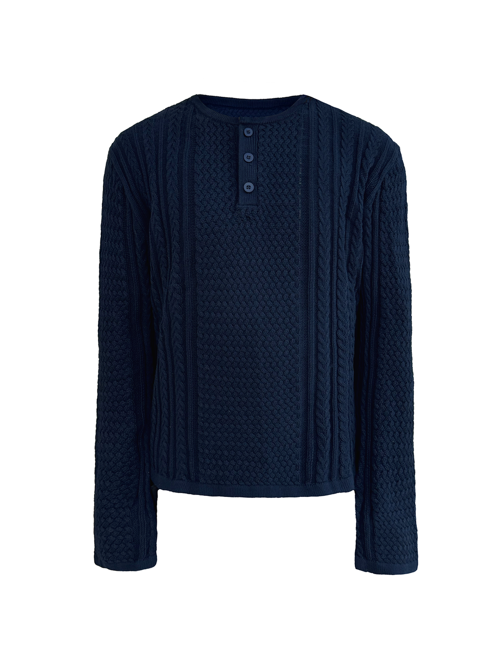 JCAESAR Henley collar scale‑pattern knit long‑sleeve