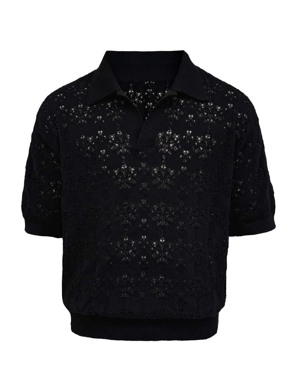 JCAESAR Hollow‑leaf patterned short‑sleeve knit shirt