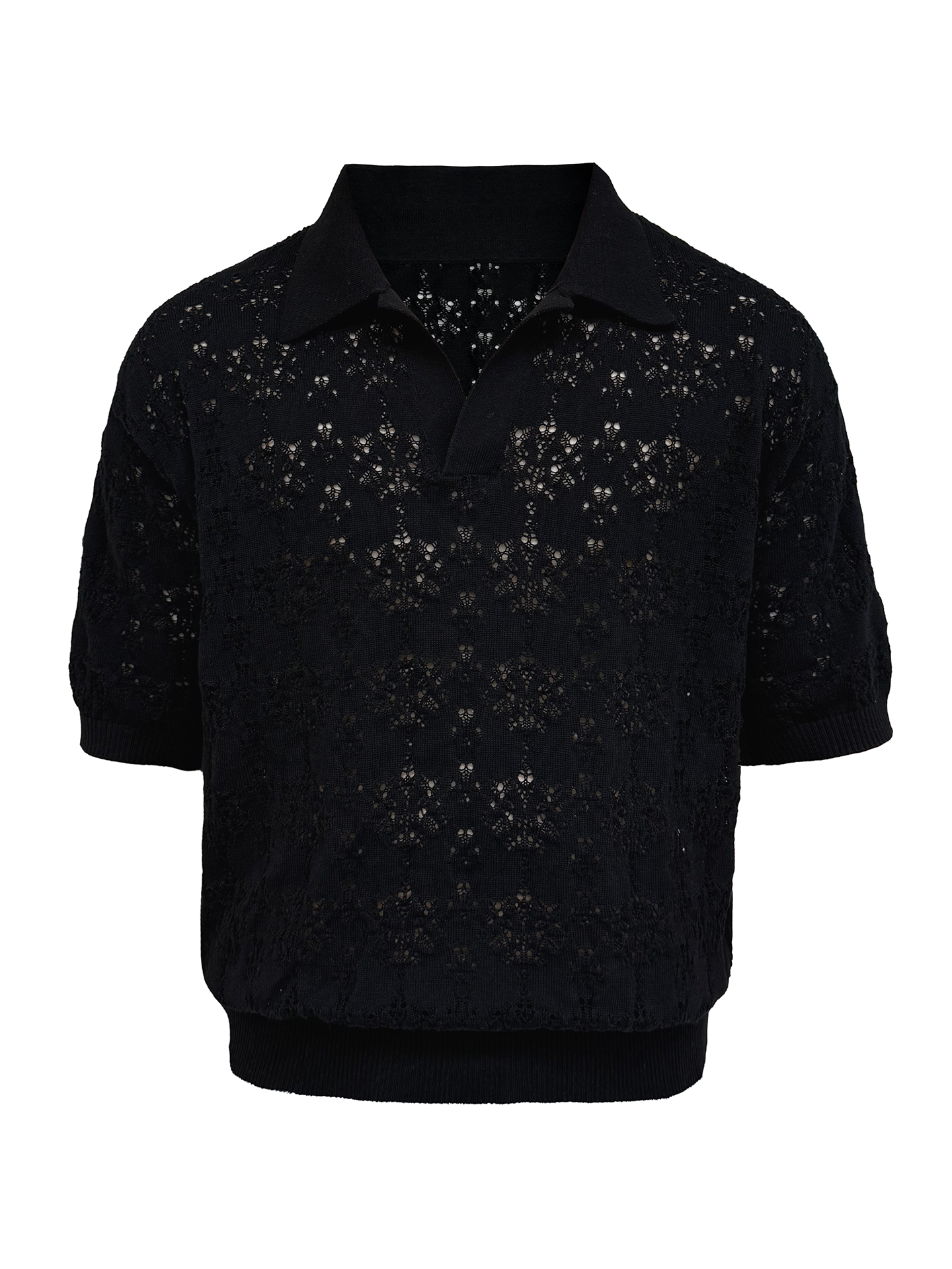 JCAESAR Hollow‑leaf patterned short‑sleeve knit shirt
