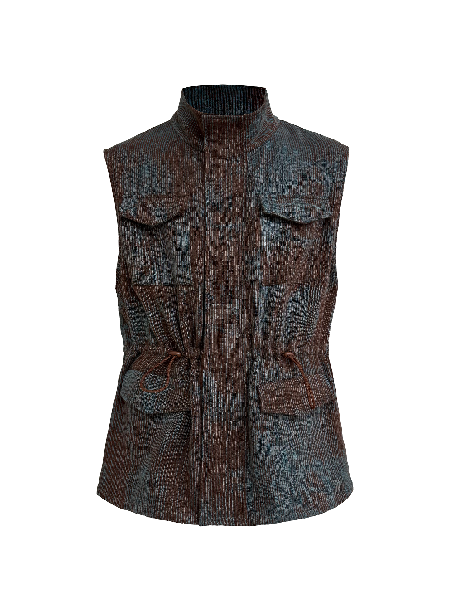 JCAESAR Rust‑Dyed Drawstring Utility Vest with Four Pockets