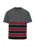 JCAESAR Black‑and‑Red Striped Knit Short‑Sleeve Top - jcaesarclo