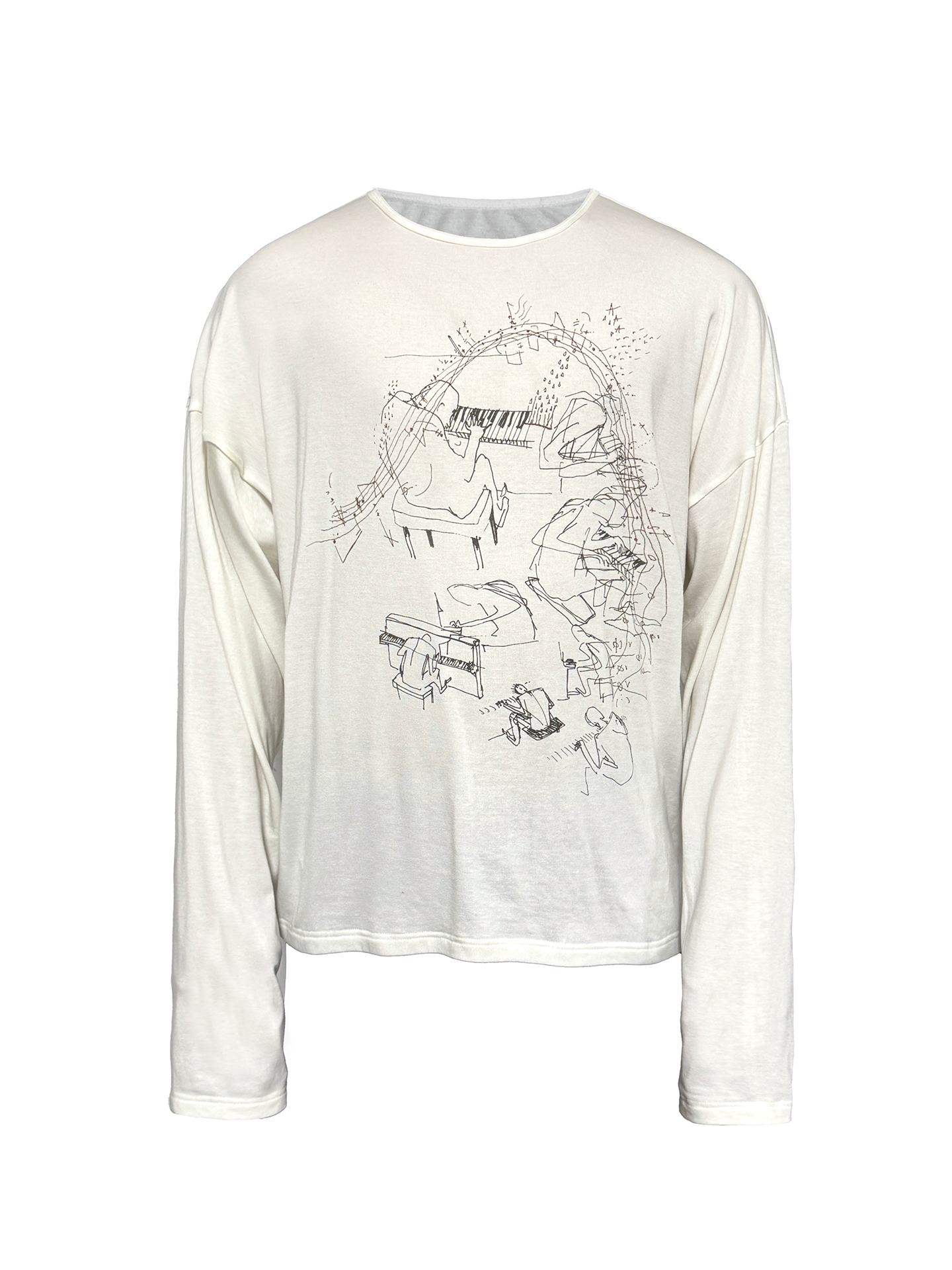 JCAESAR Piano‑Score Print Long‑Sleeve Tee