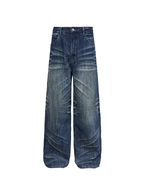 JCAESAR Pleated Washed Whisker Slub Denim - jcaesarclo