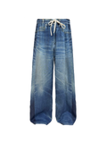 JCAESAR Digital‑Print Trompe‑l'œil Faux‑Denim Linen Pants