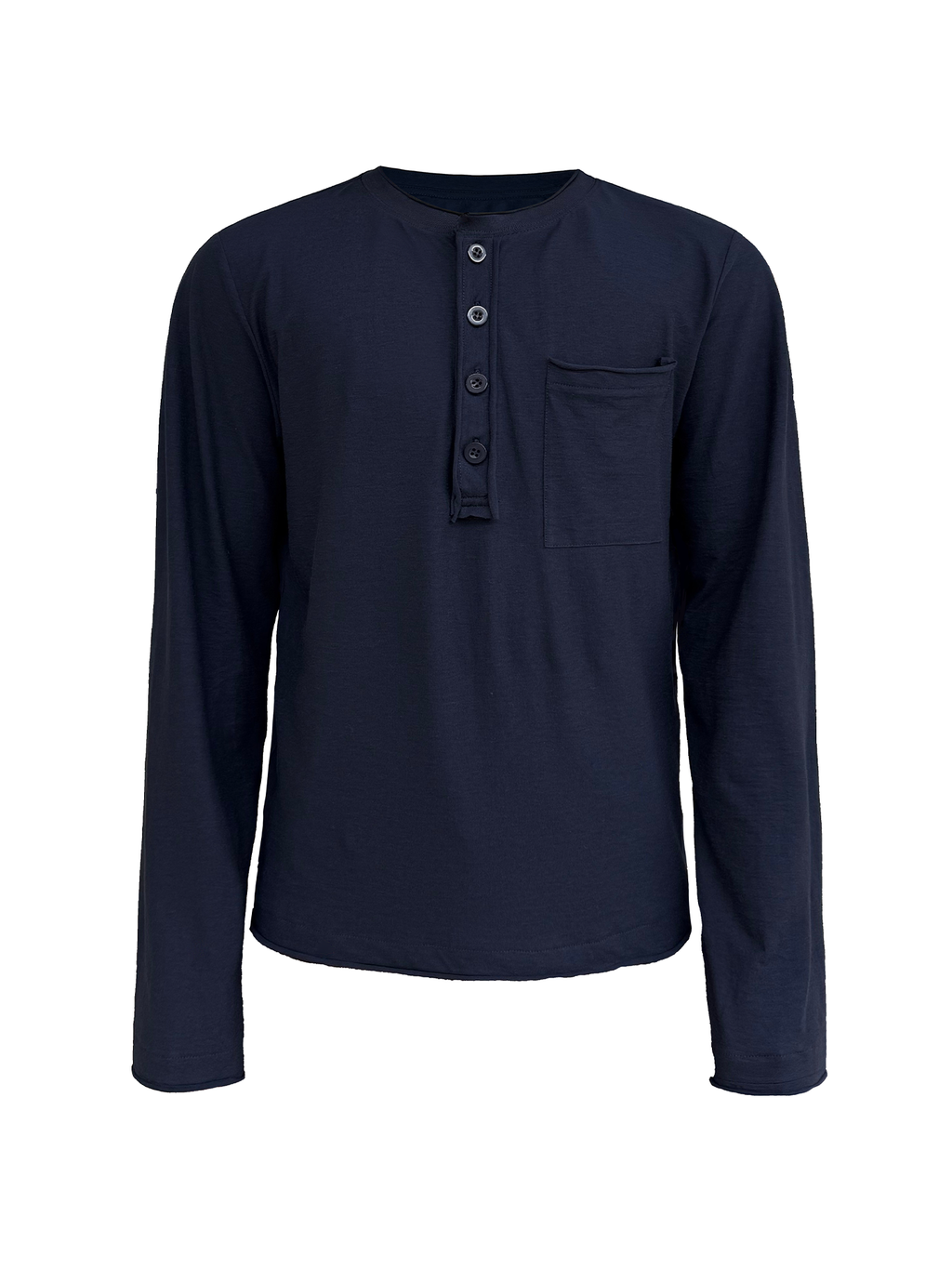 JCAESAR Rolled Edge Henley Collar Long Sleeve Tee