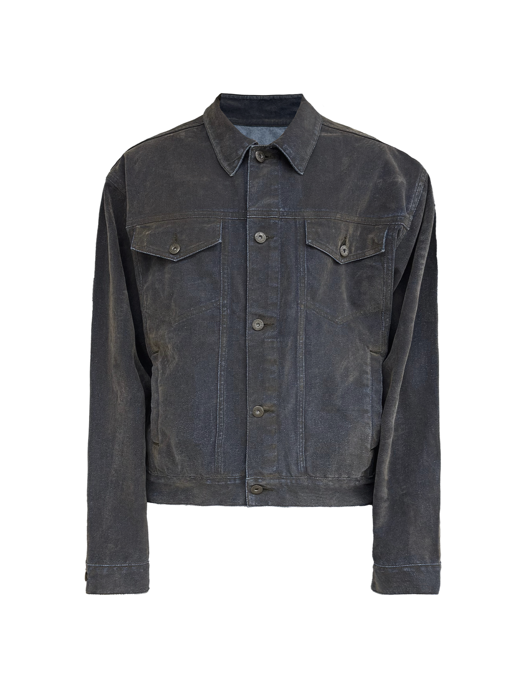 JCAESAR Mud‑flock washed distressed flocked denim jacket